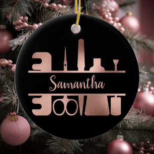 Nagelstudio Business Technicianin Rose Gold Monogr Keramik Ornament