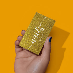 Nagelstudio elegante Skript-Typografie Gold-Glitte Visitenkarte