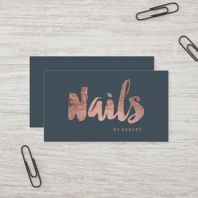 Nagelt Chic-Rosengoldtypographieholzkohle Visitenkarte (Vorderseite/Rückseite Beispiel)