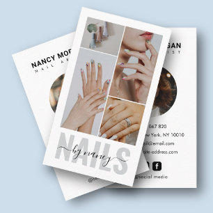 Nageltechnik-Script-Typografie 4-Foto-Collage Visitenkarte