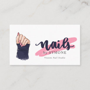 Nageltechniker Beauty Salon Pink und Navy Blue Bu Visitenkarte