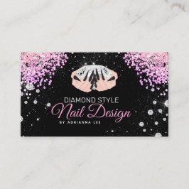 Nageltechniker Diamond Glitzer Pink & Black Salon Visitenkarte