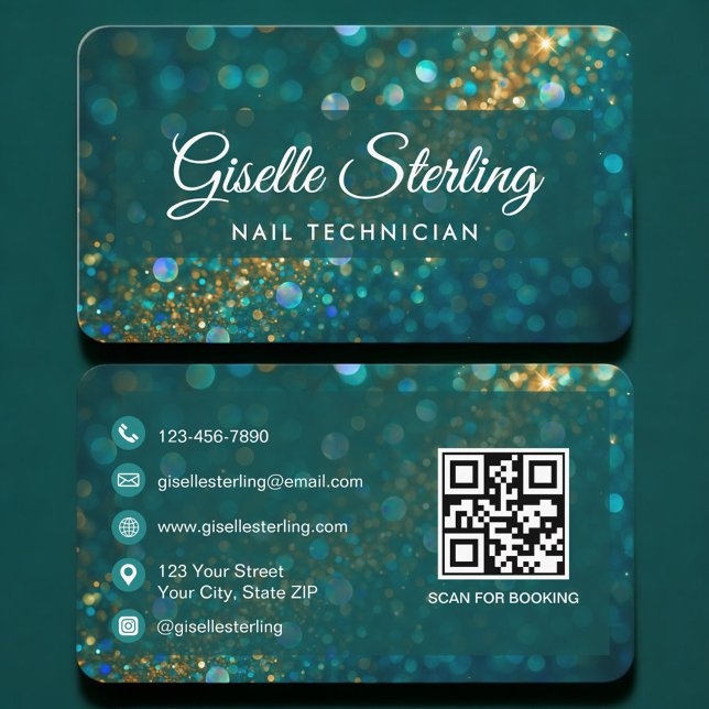 Nageltechniker Grün Gold QR Code Professional Visitenkarte (Von Creator hochgeladen)