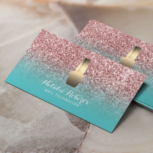 Nageltechniker Makeup Artist Rose Gold Aquamarin Visitenkarte (Von Creator hochgeladen)