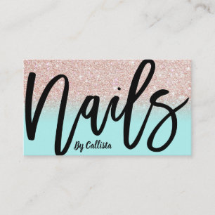 Nageltechniker Minze Rose Gold Glitzer Typografie Visitenkarte