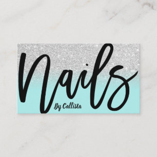 Nageltechniker Minzsilber Glitzer Typografie Visitenkarte