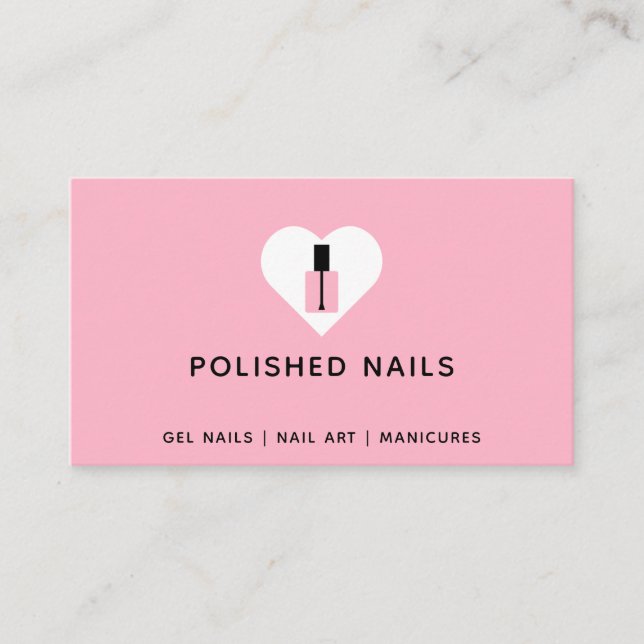 Nageltechniker Pink & Black Heart Polnische Flasch Visitenkarte (Vorderseite)