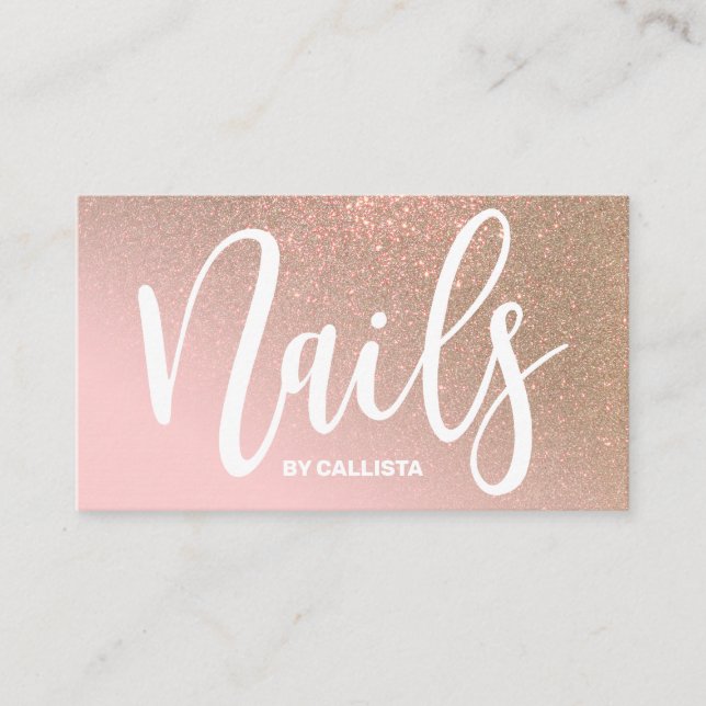 Nageltechniker Pink Gold Glitzer Typografie Visitenkarte (Vorderseite)