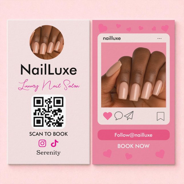 Nageltechniker Pink Instagram QR Foto Visitenkarte (Von Creator hochgeladen)