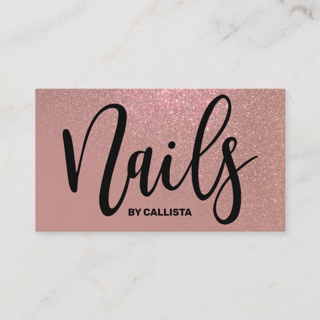 Nageltechniker Rose Gold Pink Glitzer Typografie Visitenkarte (Vorderseite)