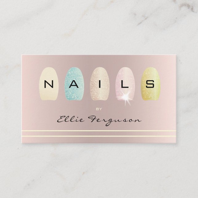Nageltechniker Salon Glitzer Ombre Rose Gold Visitenkarte (Vorderseite)