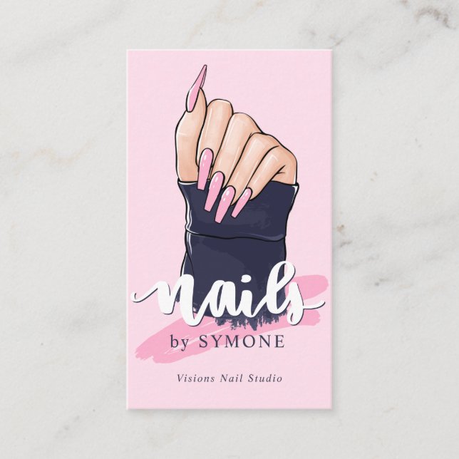Nageltechniker Salon Trendy Logo Blank Rosa Marine Visitenkarte (Vorderseite)