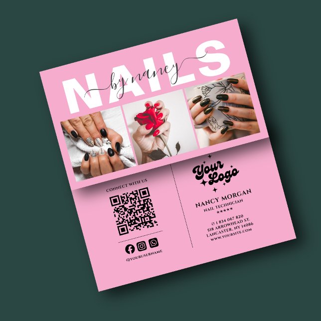 Nageltechniker-Typografie-Foto-Qr-Code-Logo  Visitenkarte (Von Creator hochgeladen)
