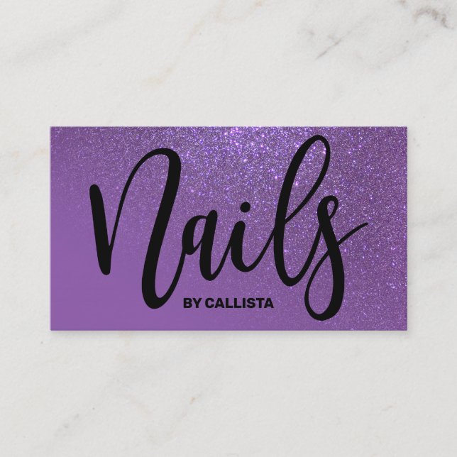 Nageltechniker Violet Lila Glitzer Typografie Visitenkarte (Vorderseite)
