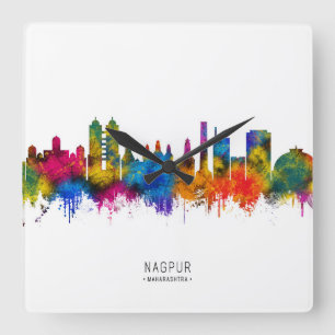 Nagpur Maharashtra Skyline Quadratische Wanduhr