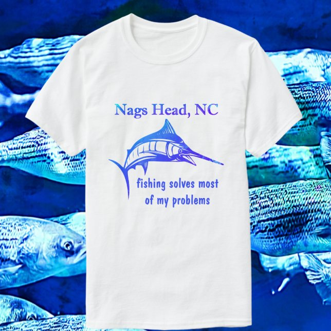 Nags Head NC Handsome Blue SportFishing T-Shirt (Prefer another color shirt or different text style? Just change the text, shirt color or style.)