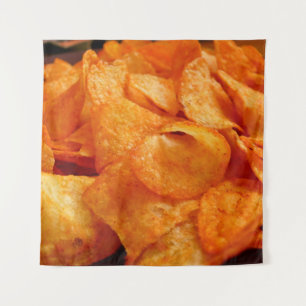 Nah aus saftig, knusprig, Pommes frites auf schwar Wandteppich