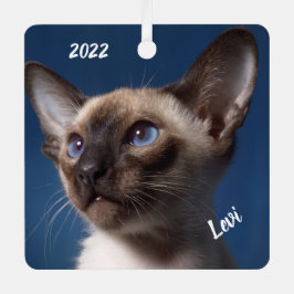 Nah einer Siamkatze mit blauen Augen Ornament Aus Metall