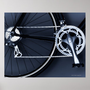 Nah oben von der Fahrradkette, -pedal und -gängen Poster