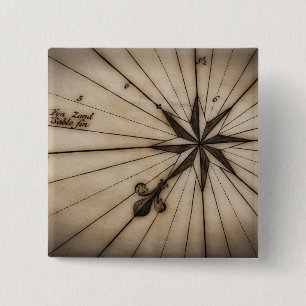 Nah oben von der Wind-Rose auf antiker Karte Button