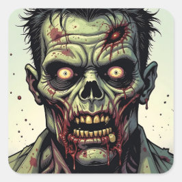 Nah Up a Pop Art Zombie Halloween Quadratischer Aufkleber