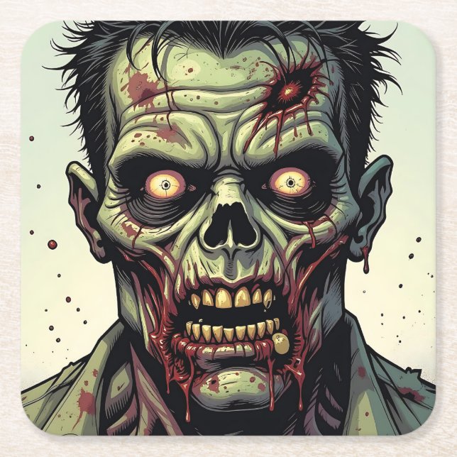 Nah Up a Pop Art Zombie Halloween Rechteckiger Pappuntersetzer (Vorderseite)