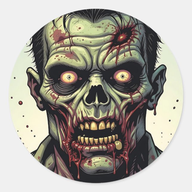Nah Up a Pop Art Zombie Halloween Runder Aufkleber (Vorderseite)