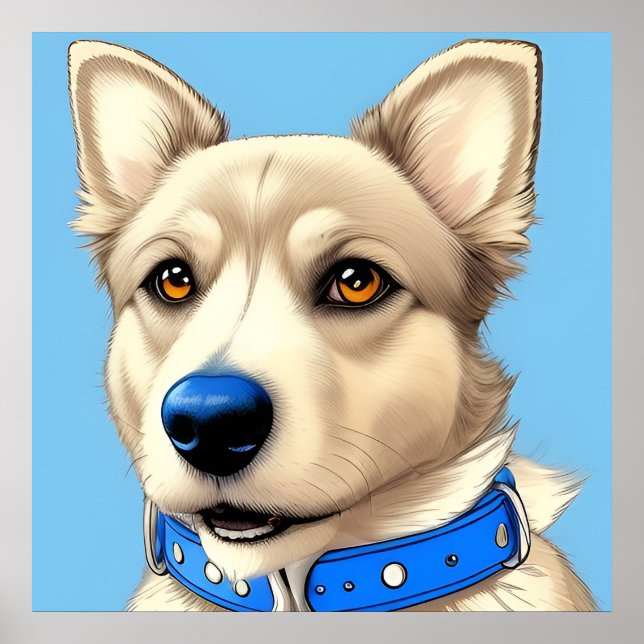 Nah-Up-Portrait eines Hundes mit blauem Collar Poster (Vorne)