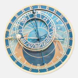 Nahaufnahme der Prager Astronomischen Uhr, Tschech Runder Aufkleber