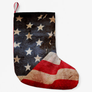 Nahaufnahme des grunge-amerikanischen Flaggeamerik Kleiner Weihnachtsstrumpf