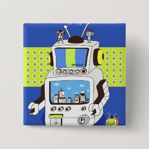 Nahaufnahme eines Roboters Button