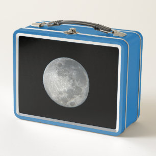 Nahaufnahme Vollmond im Nachthimmel. Fotografie Metall Brotdose