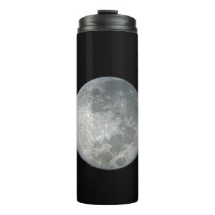 Nahaufnahme Vollmond im Nachthimmel. Fotografie Thermosbecher