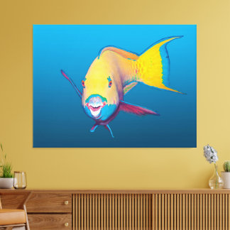 Nahaufnahme von Papageifisch! Blau verlaufender Hi Leinwanddruck