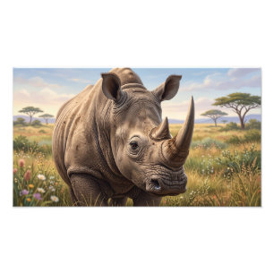 Nahaufnahme-Wildnashorn-Porträt in Savanne-Foto-Ve Fotodruck