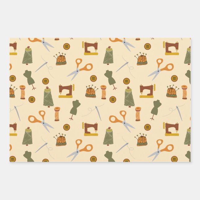 Nähbegriffe Abpackpapier Geschenkpapier Set (Vorderseite)