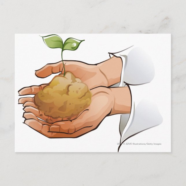 Nahe Aufnahme der Hände einer Person mit Saatgut Postkarte (Vorderseite)