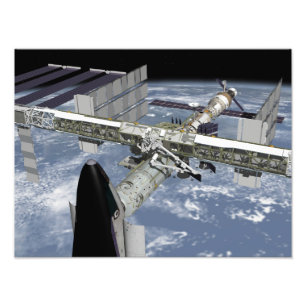 Nahe hohe Ansicht des Shuttles angekoppelt Fotodruck