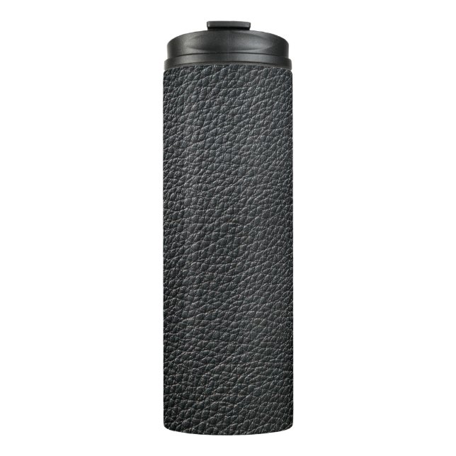 Nahe schwarze Ledertextur und Hintergrund Thermosbecher (Vorderseite)