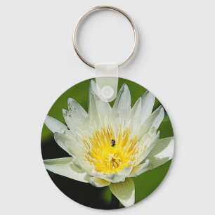 Nahe White Water Lily Blume und Bienen Schlüsselan Schlüsselanhänger