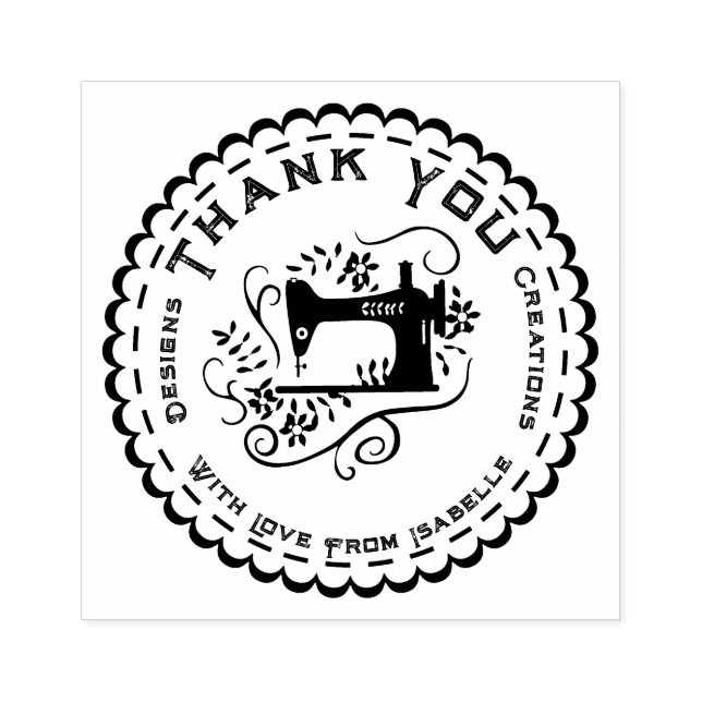 Nähen danke Ihnen Scallop Rubber Briefmarke Gummistempel (Prägung)