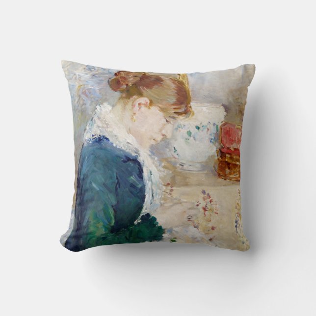 Nähen der Frau, Berthe Morisot Kissen (Vorderseite)