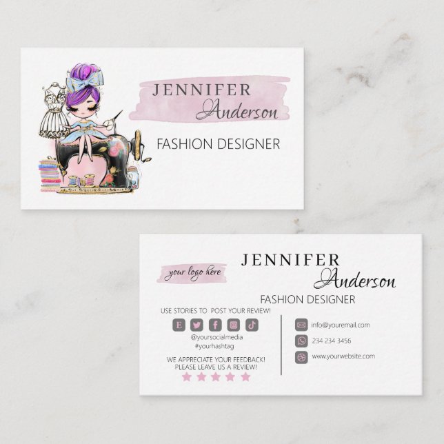 Nähen der Visitenkartenfashion-Designer  Visitenkarte (Vorne/Hinten)