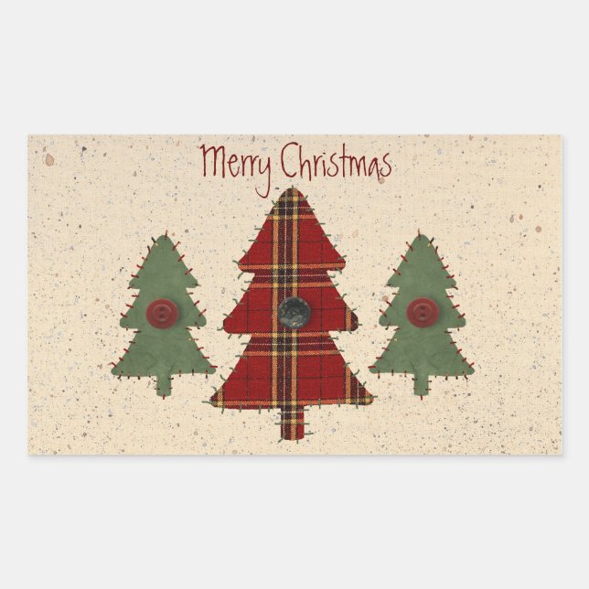 Nähen der Weihnachtsbaum-Sticker Rechteckiger Aufkleber (Vorderseite)