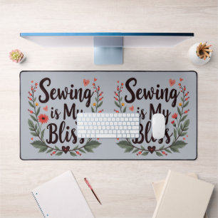 Nähen ist mein Glück Blüten-Typografie Schreibtischunterlage