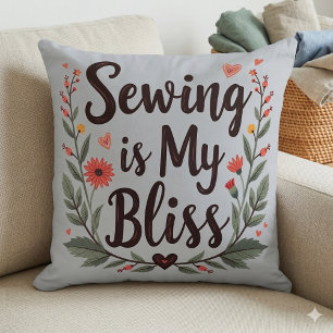 Nähen ist mein Glück Florale Typografie Kissen
