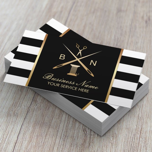 Nähen Seamress Gold Thread & Needles Moderne Visitenkarte (Von Creator hochgeladen)