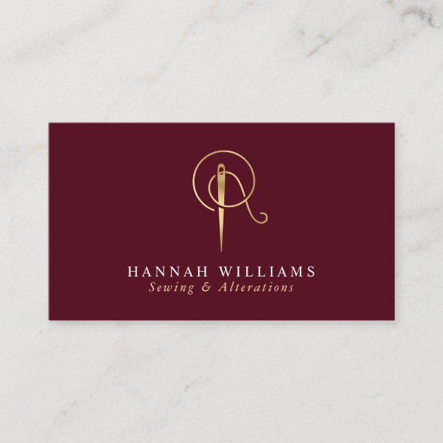 Nähen und Änderungen Bordeaux & Gold Monogram Visitenkarte (Vorderseite)