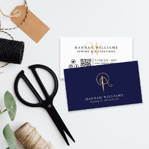 Nähen und Änderungen Navy & Gold Monogram Visitenkarte
