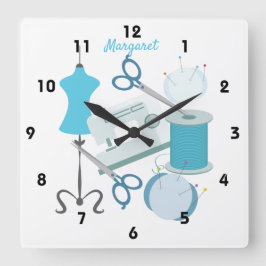 Nähen und Quiltieren von Blau Quadratische Wanduhr